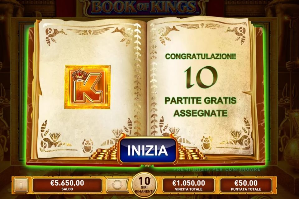 book of kings, 10 partite gratis assegnate